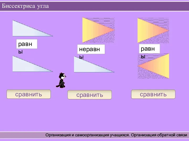 Биссектриса угла Организация и самоорганизация учащихся. Организация обратной связи равны сравнить неравны сравнить сравнить равны