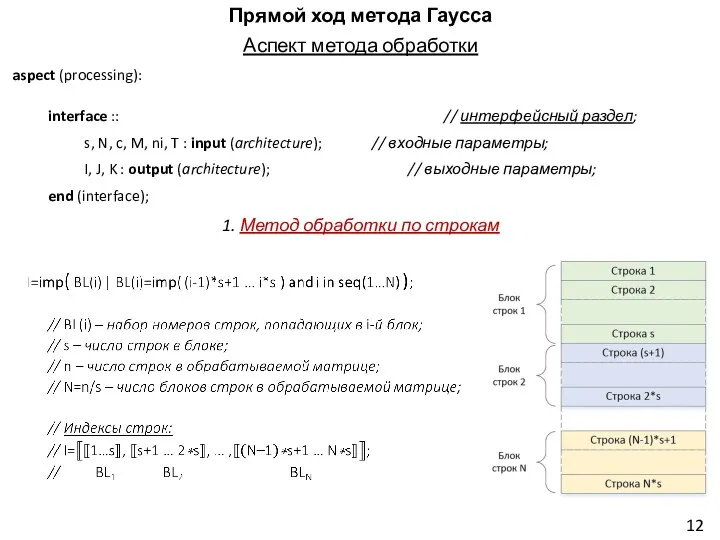 Прямой ход метода Гаусса Аспект метода обработки aspect (processing): interface :: //