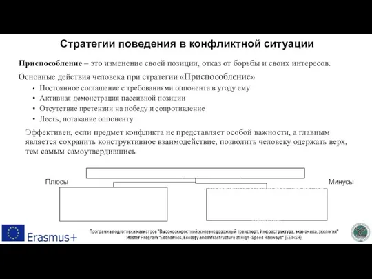 Стратегии поведения в конфликтной ситуации Приспособление – это изменение своей позиции, отказ