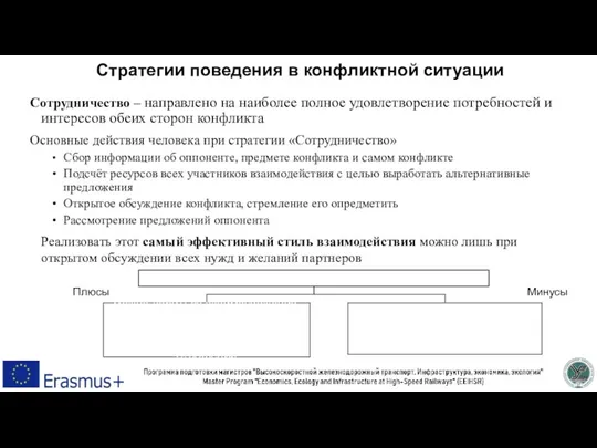 Стратегии поведения в конфликтной ситуации Сотрудничество – направлено на наиболее полное удовлетворение