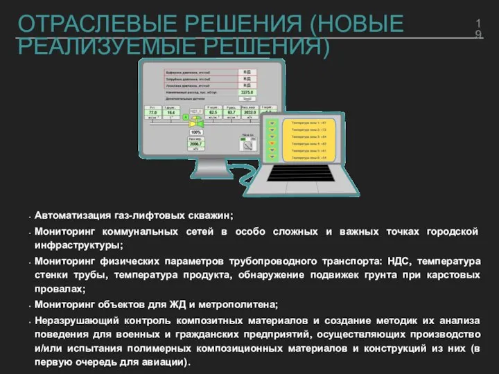 ОТРАСЛЕВЫЕ РЕШЕНИЯ (НОВЫЕ РЕАЛИЗУЕМЫЕ РЕШЕНИЯ) Автоматизация газ-лифтовых скважин; Мониторинг коммунальных сетей в