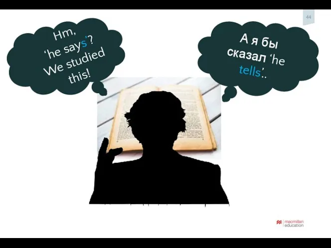 А я бы сказал ‘he tells’.. Hm, ‘he says’? We studied this!