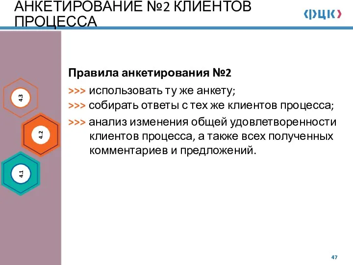 АНКЕТИРОВАНИЕ №2 КЛИЕНТОВ ПРОЦЕССА Правила анкетирования №2 >>> использовать ту же анкету;