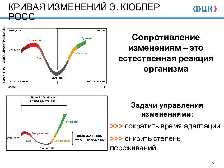 КРИВАЯ ИЗМЕНЕНИЙ Э. КЮБЛЕР-РОСС ЭМОЦИИ/АКТИВНОСТЬ Сопротивление изменениям – это естественная реакция организма