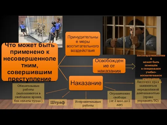 Несовершеннолетний может быть помещён в специальное учебно-воспитательное учреждение закрытого типа Штраф Лишение