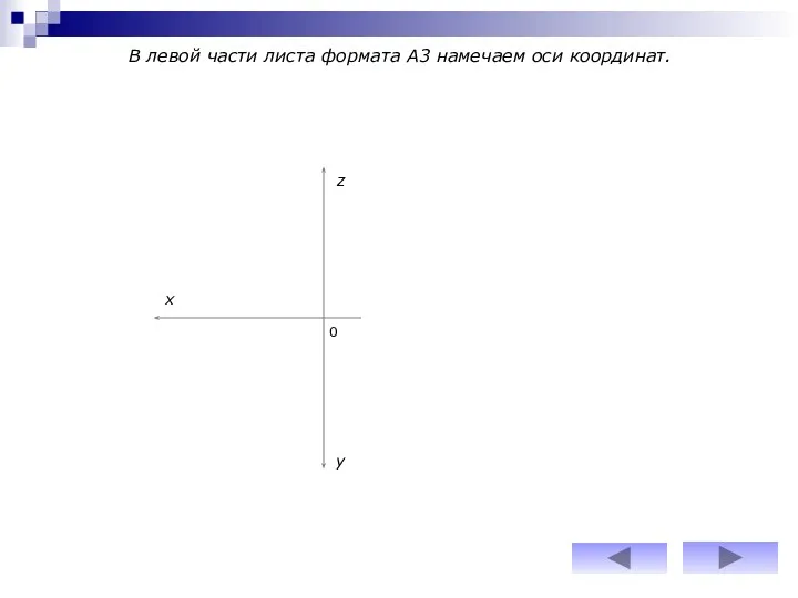 В левой части листа формата А3 намечаем оси координат. 0