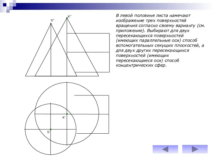 S” S’ K” К’ В левой половине листа намечают изображение трех поверхностей