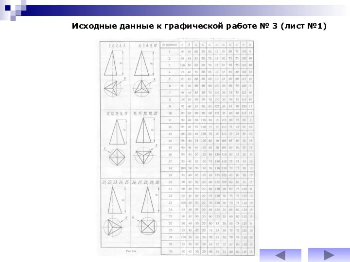 Исходные данные к графической работе № 3 (лист №1)