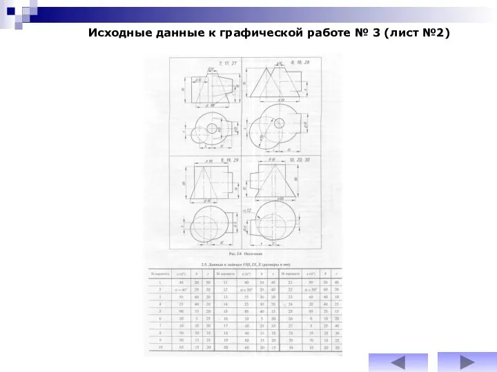 Исходные данные к графической работе № 3 (лист №2)