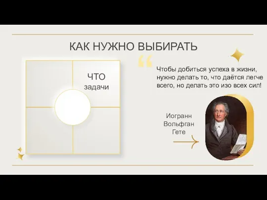 Иогранн Вольфган Гете “ Чтобы добиться успеха в жизни, нужно делать то,