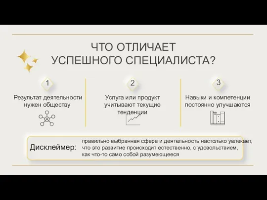 Результат деятельности нужен обществу ЧТО ОТЛИЧАЕТ УСПЕШНОГО СПЕЦИАЛИСТА? Услуга или продукт учитывают