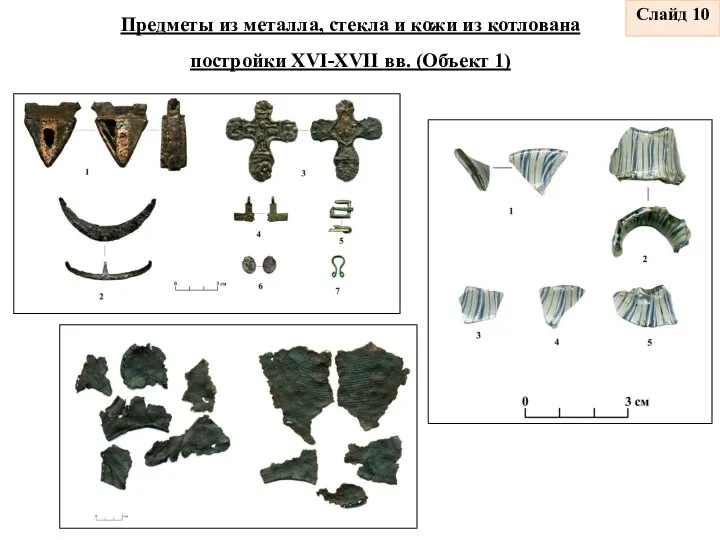 Предметы из металла, стекла и кожи из котлована постройки XVI-XVII вв. (Объект 1) Слайд 10