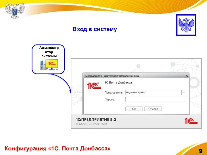 Конфигурация «1С. Почта Донбасса» Вход в систему