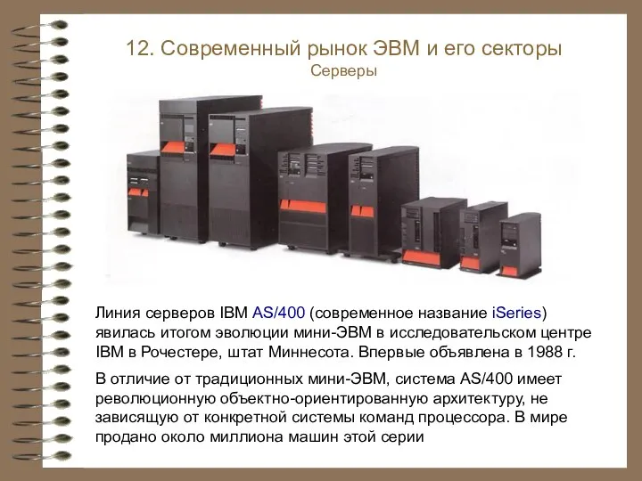 Линия серверов IBM AS/400 (современное название iSeries) явилась итогом эволюции мини-ЭВМ в