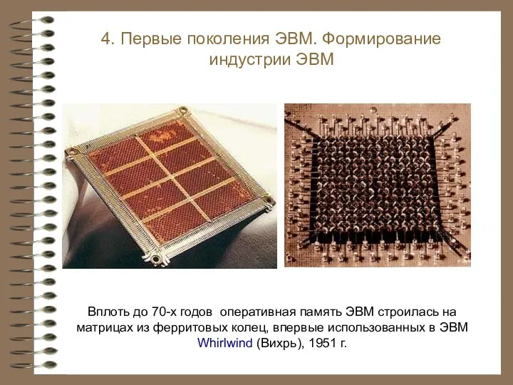 Вплоть до 70-х годов оперативная память ЭВМ строилась на матрицах из ферритовых