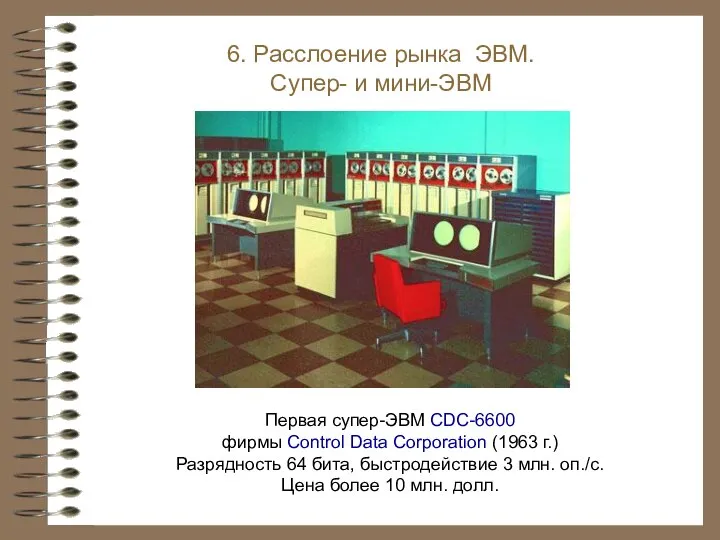 6. Расслоение рынка ЭВМ. Супер- и мини-ЭВМ Первая супер-ЭВМ CDC-6600 фирмы Control