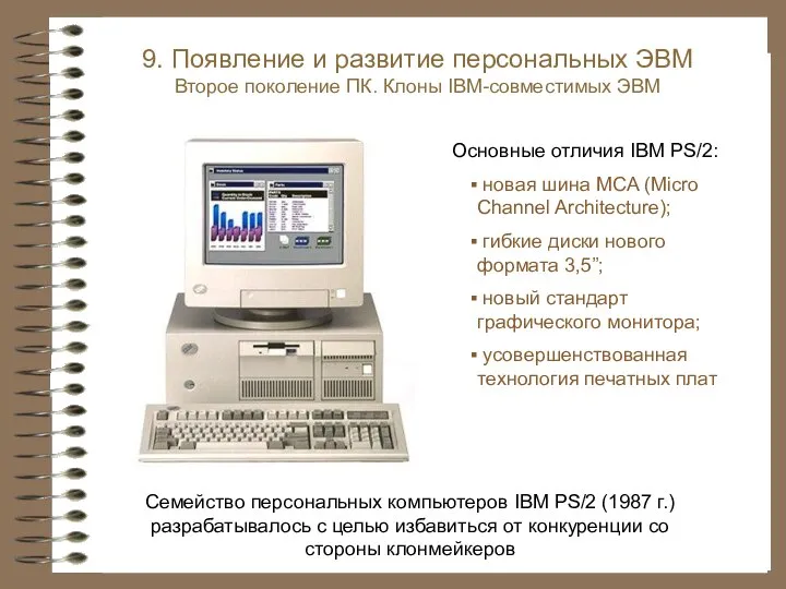 Семейство персональных компьютеров IBM PS/2 (1987 г.) разрабатывалось с целью избавиться от