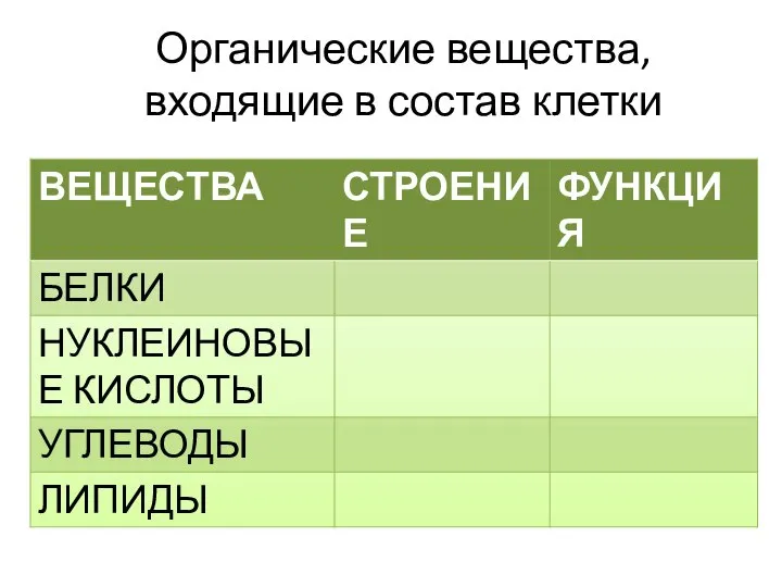 Органические вещества, входящие в состав клетки