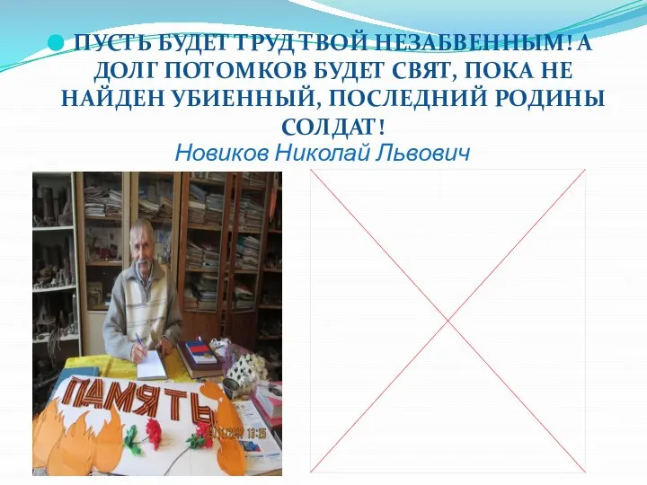 Новиков Николай Львович ПУСТЬ БУДЕТ ТРУД ТВОЙ НЕЗАБВЕННЫМ! А ДОЛГ ПОТОМКОВ БУДЕТ