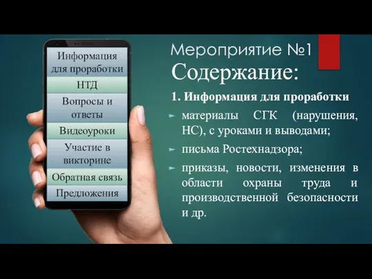 Мероприятие №1 Содержание: 1. Информация для проработки материалы СГК (нарушения, НС), с