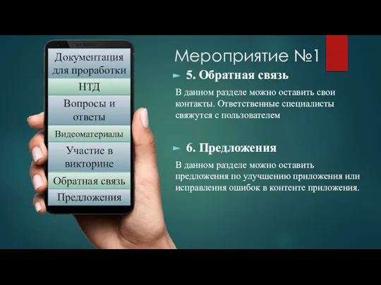 Мероприятие №1 5. Обратная связь В данном разделе можно оставить свои контакты.