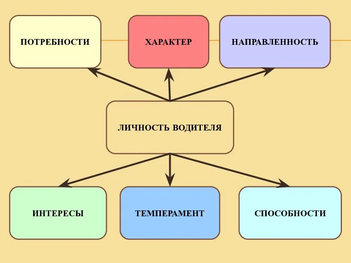 ЛИЧНОСТЬ ВОДИТЕЛЯ ПОТРЕБНОСТИ ХАРАКТЕР НАПРАВЛЕННОСТЬ ИНТЕРЕСЫ ТЕМПЕРАМЕНТ СПОСОБНОСТИ