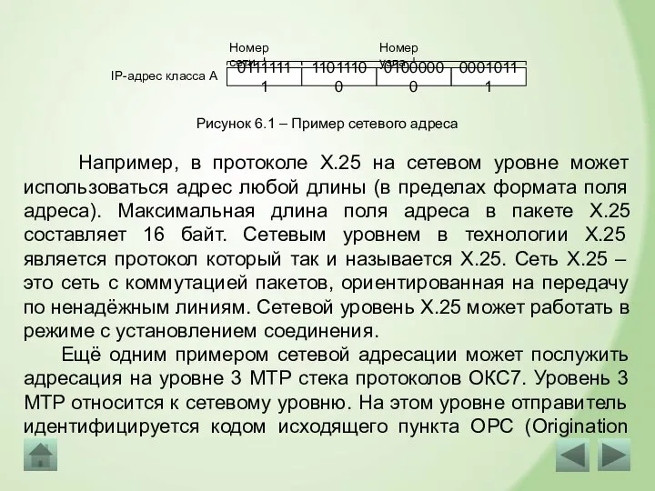 Например, в протоколе X.25 на сетевом уровне может использоваться адрес любой длины