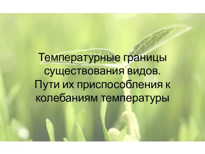 Температурные границы существования видов. Пути их приспособления к колебаниям температуры