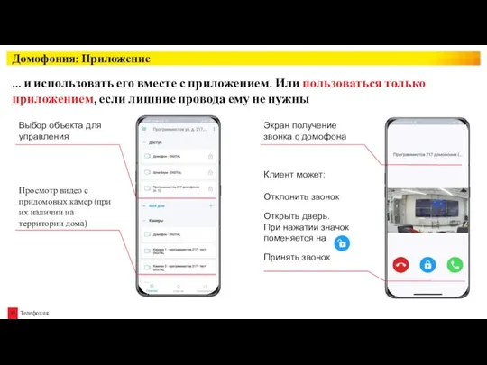 Просмотр видео с придомовых камер (при их наличии на территории дома) Домофония: