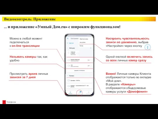 Видеоконтроль: Приложение Можно в любой момент подключаться к on-line трансляции Важно! Личные