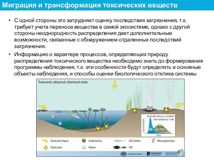 С одной стороны это затрудняет оценку последствия загрязнения, т.к. требует учета переноса