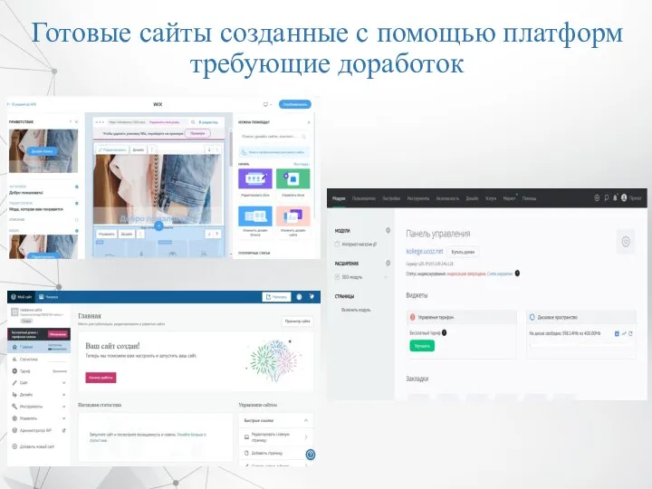 Готовые сайты созданные с помощью платформ требующие доработок