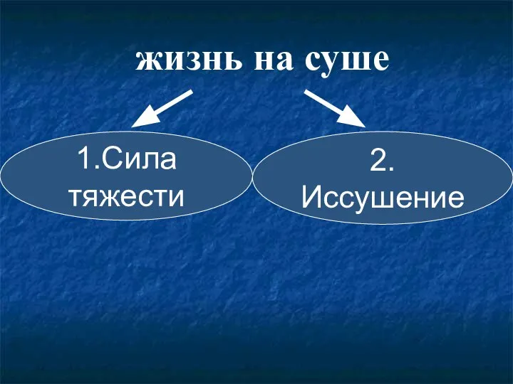 жизнь на суше 1.Сила тяжести 2. Иссушение