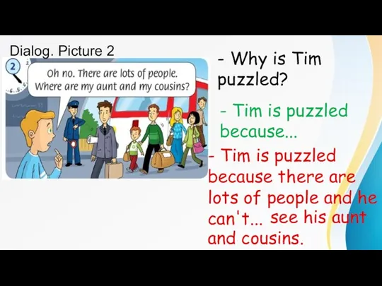Dialog. Picture 2 - Why is Tim puzzled? - Tim is puzzled