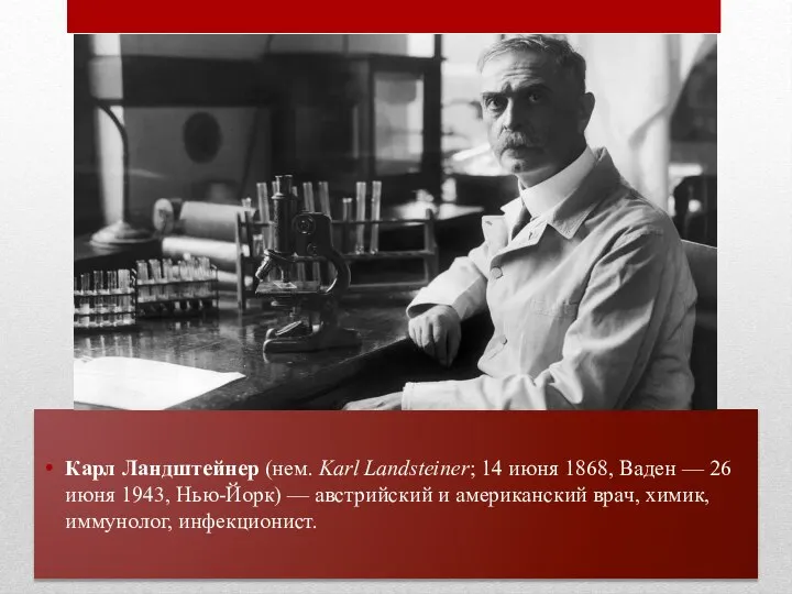 Карл Ландштейнер (нем. Karl Landsteiner; 14 июня 1868, Ваден — 26 июня