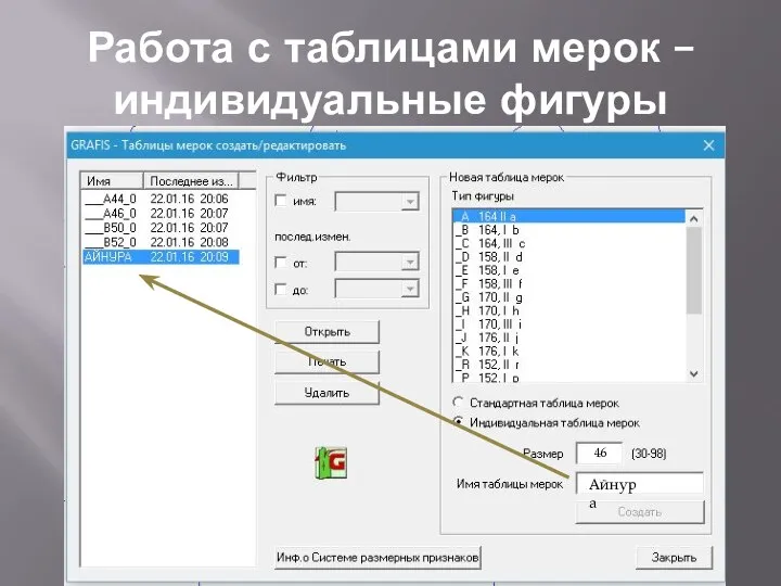 Работа с таблицами мерок – индивидуальные фигуры 46 Айнура