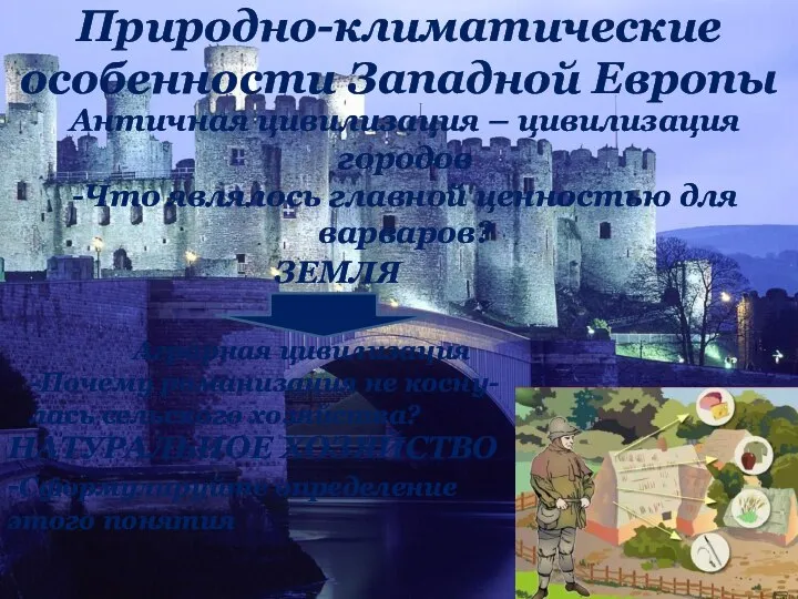 Природно-климатические особенности Западной Европы Античная цивилизация – цивилизация городов -Что являлось главной