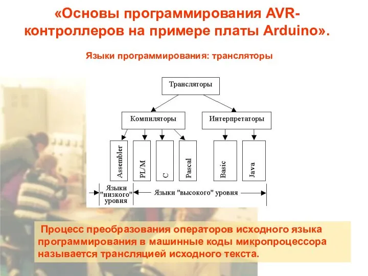 Процесс преобразования операторов исходного языка программирования в машинные коды микропроцессора называется трансляцией