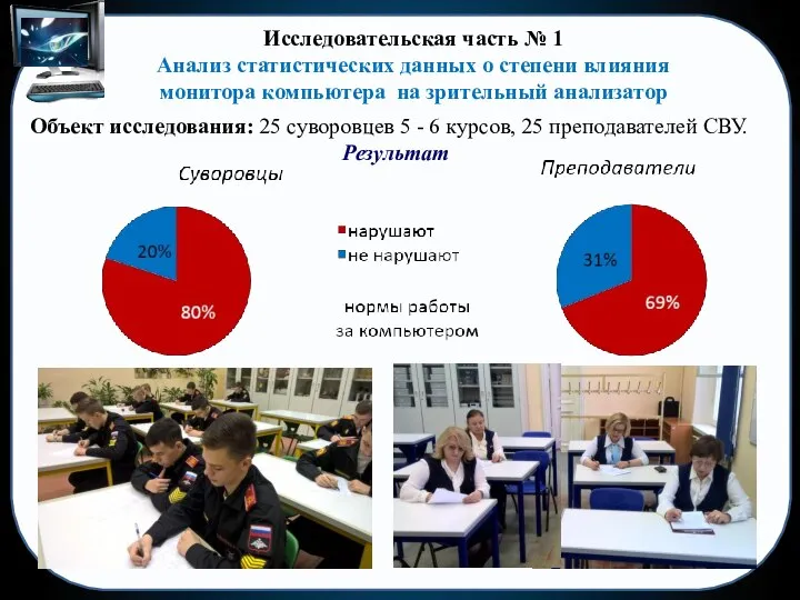 Исследовательская часть № 1 Анализ статистических данных о степени влияния монитора компьютера