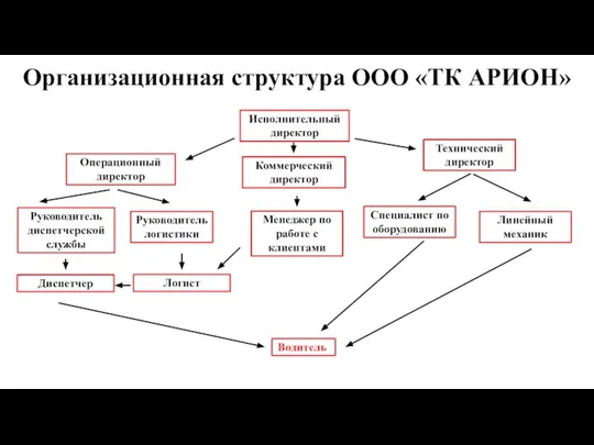 Организационная структура ООО «ТК АРИОН» Исполнительный директор Операционный директор Технический директор Менеджер