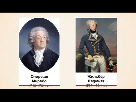 Оноре де Мирабо 1749–1791 гг. Жильбер Лафайет 1757–1834 гг.