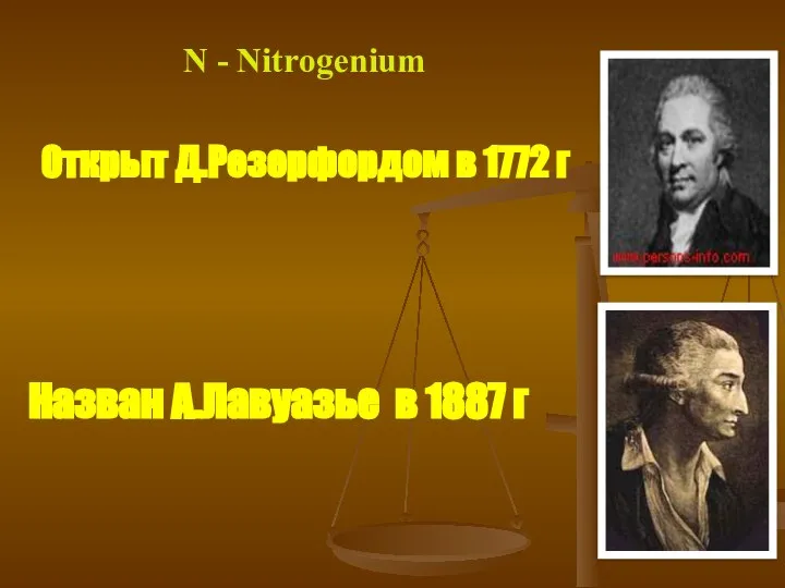 N - Nitrogenium Открыт Д.Резерфордом в 1772 г Назван А.Лавуазье в 1887 г