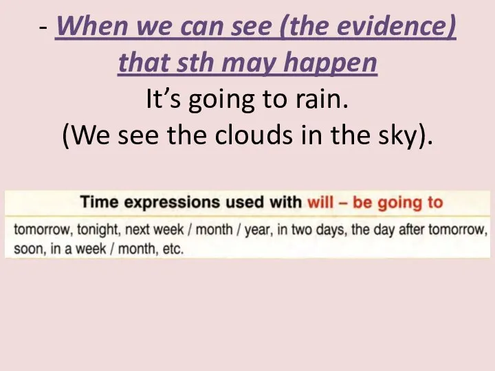 - When we can see (the evidence) that sth may happen It’s