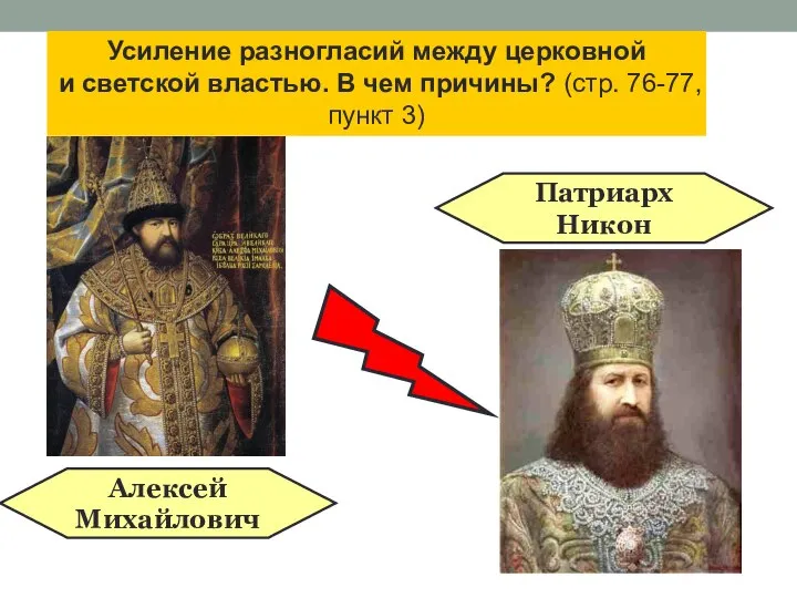 Алексей Михайлович Патриарх Никон Усиление разногласий между церковной и светской властью. В