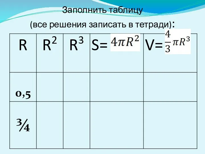 Заполнить таблицу (все решения записать в тетради):