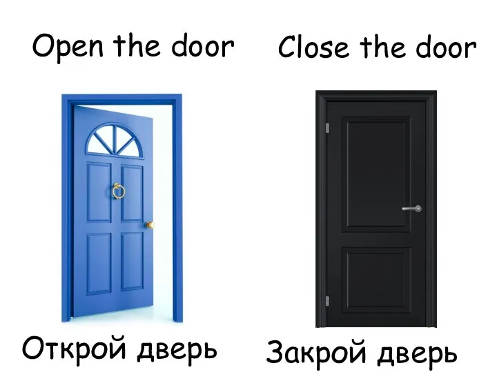 Open the door Close the door Открой дверь Закрой дверь