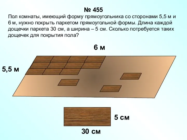 Пол комнаты, имеющий форму прямоугольника со сторонами 5,5 м и 6 м,