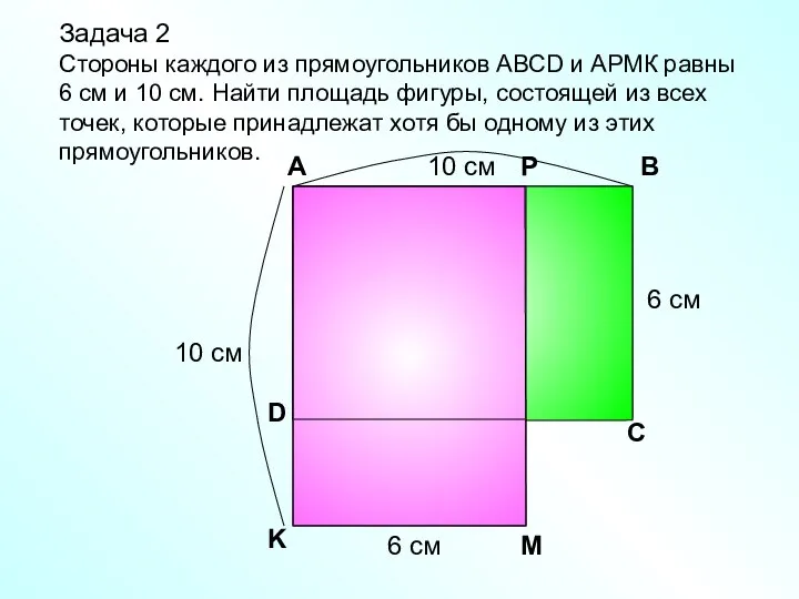 Задача 2 Стороны каждого из прямоугольников АВСD и АРМК равны 6 см