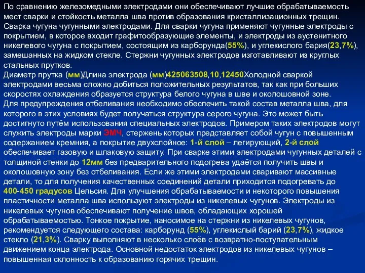 По сравнению железомедными электродами они обеспечивают лучшие обрабатываемость мест сварки и стойкость