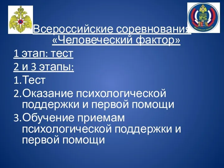 Всероссийские соревнования «Человеческий фактор» 1 этап: тест 2 и 3 этапы: 1.Тест